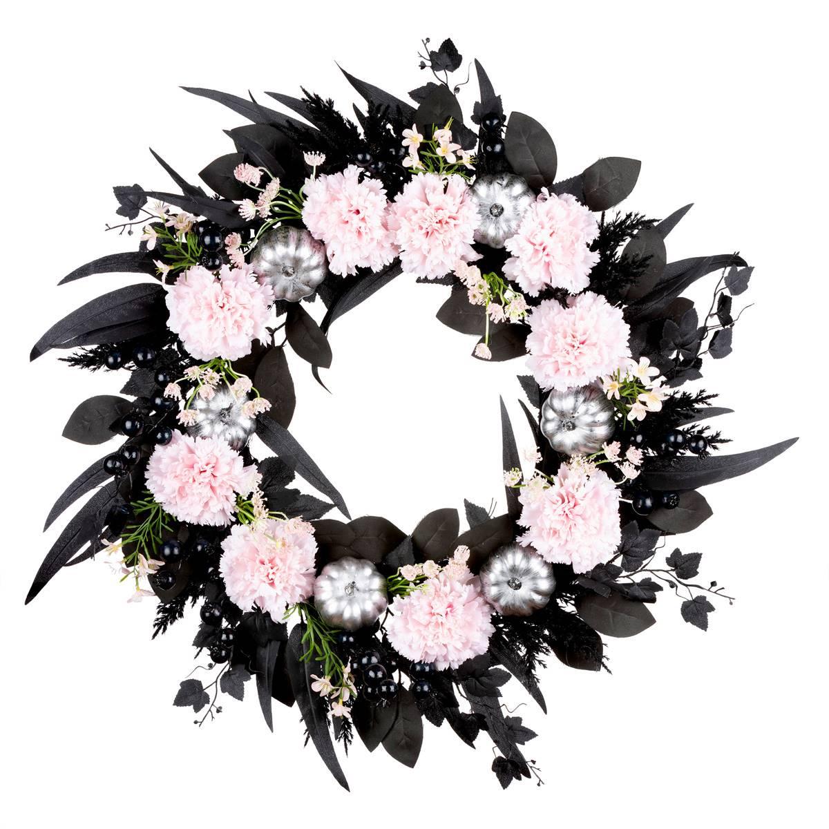 National Tree 26in. Pretty Morbid Pink Carnation Halloween Wreath