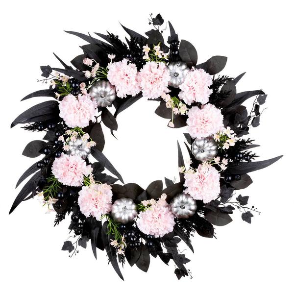 National Tree 26in. Pretty Morbid Pink Carnation Halloween Wreath - image 