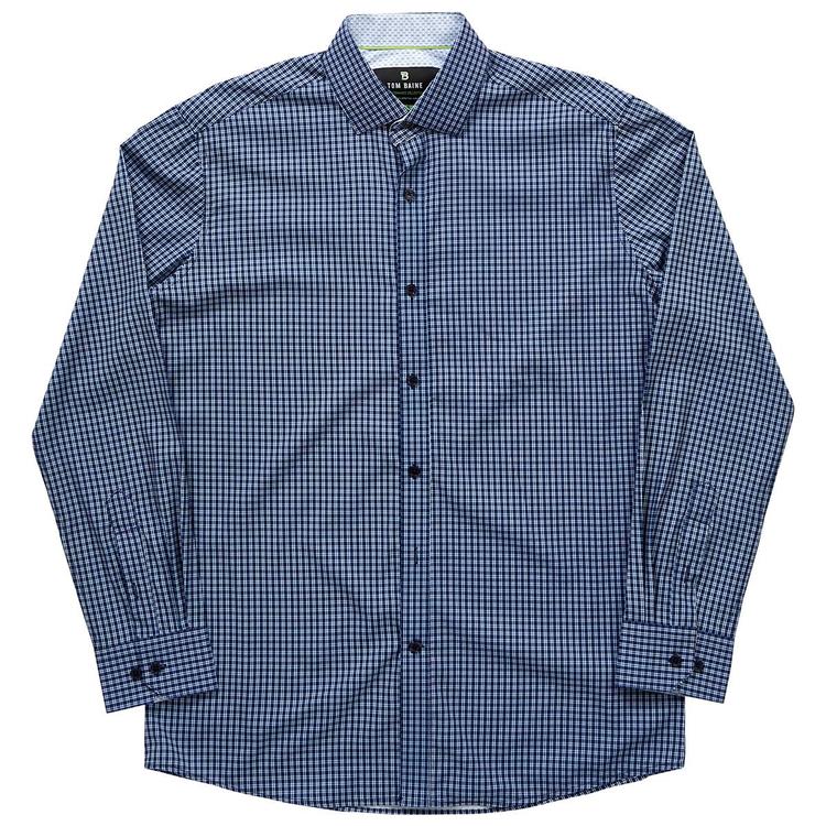 Mens Tom Baine Slim Fit Checkered Dress Shirt - Navy