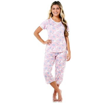 Petite IZOD Lilies Brushed Short Sleeve Capri Pajama Set Boscov s