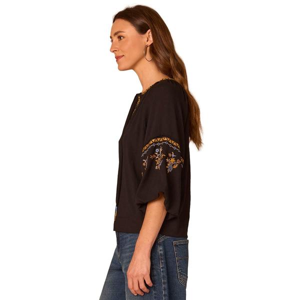 Womens Democracy 3/4 Bubble Sleeve Tie Neck Blouse