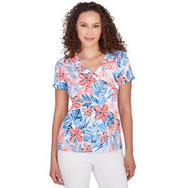 Womens Hearts of Palm Printed Essentials Short Sleeve Tropical To