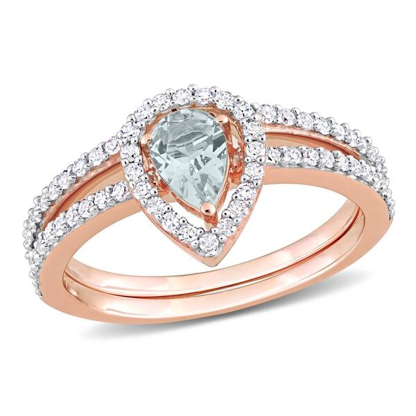 Gemstone Classics&#40;tm&#41; 10kt. Rose Gold Aquamarine Teardrop Ring - image 