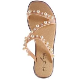 Womens Love 83 Straps with Pearls Slide Tan Sandals