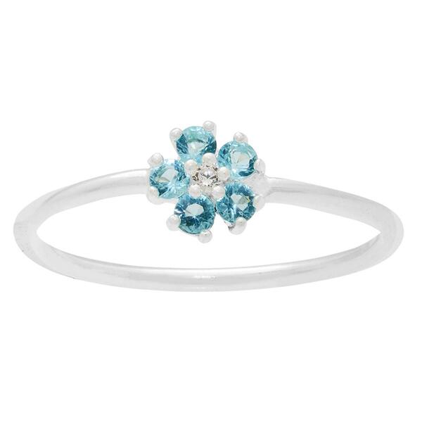 Marsala Sterling Silver Light Blue CZ Flower Ring - image 