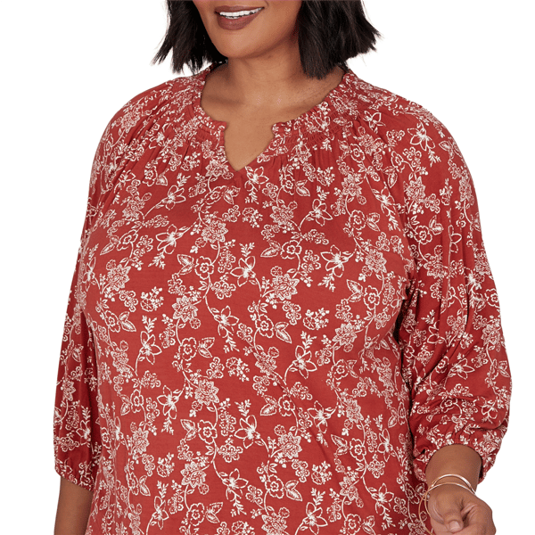 Plus Size Ruby Rd. Romance On The Ranch Ruffle Neck Floral Blouse