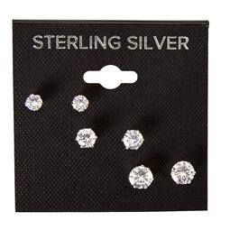 Sterling Silver Round Cubic Zirconia Trio Stud Earrings