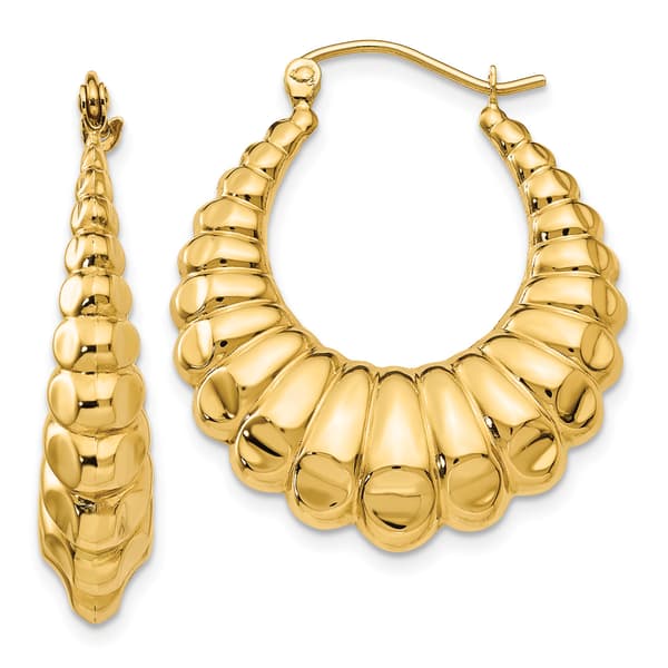 Gold Classics(tm) 14kt.14mm. Gold Scalloped Hoop Earrings - image 