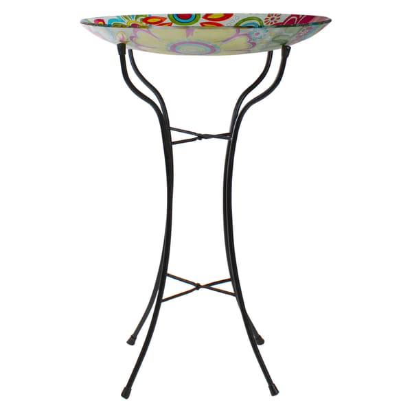 Northlight Seasonal 18in. Flowers Hand Painted Glass Bird Bath