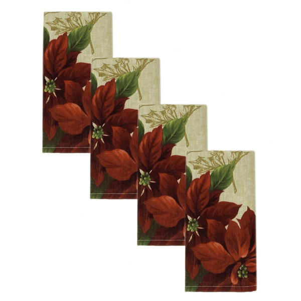 Threadmade Festive Poinsettia Holiday Cloth Napkins - Set of 4