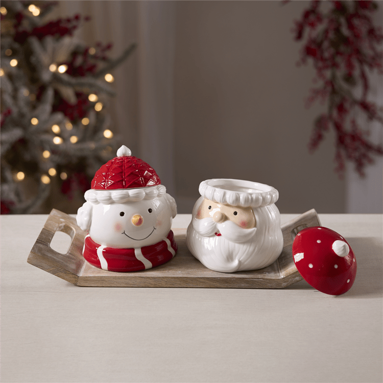 Melrose Snowman & Santa Ceramic Canister Set