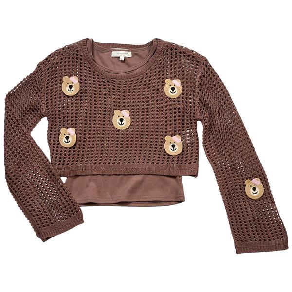 Girls (7-16) No Comment Long Sleeve Bear Mesh 2Fer Top & Tank