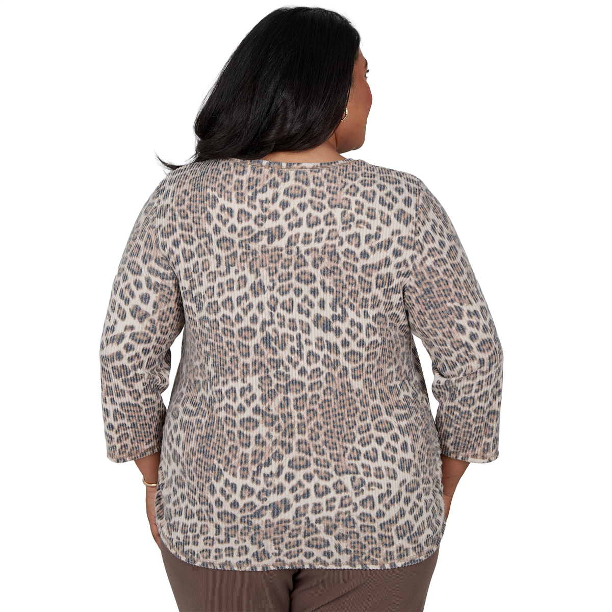 Plus Size Alfred Dunner Luxe Be A Lady Ribbed Leopard Blouse