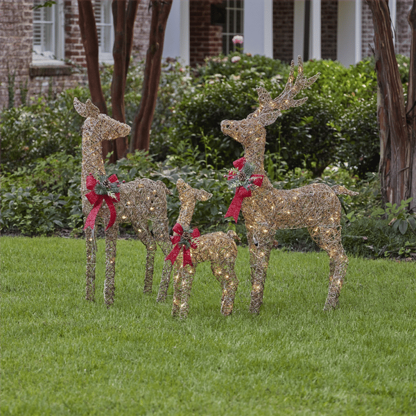 Seasonal LLC LED Natural Rattan Reindeer Family - Set of 3