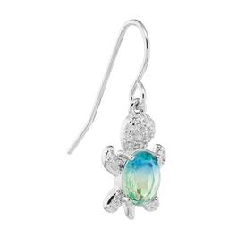 Athra Fine Silver Plated Green Crystal Turtle Drop Earrings