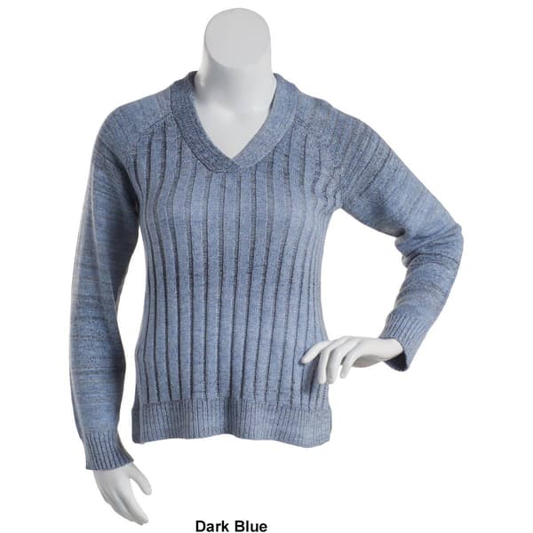 Petite Napa Valley Long Sleeve Ombre Space Dye V-Neck Sweater