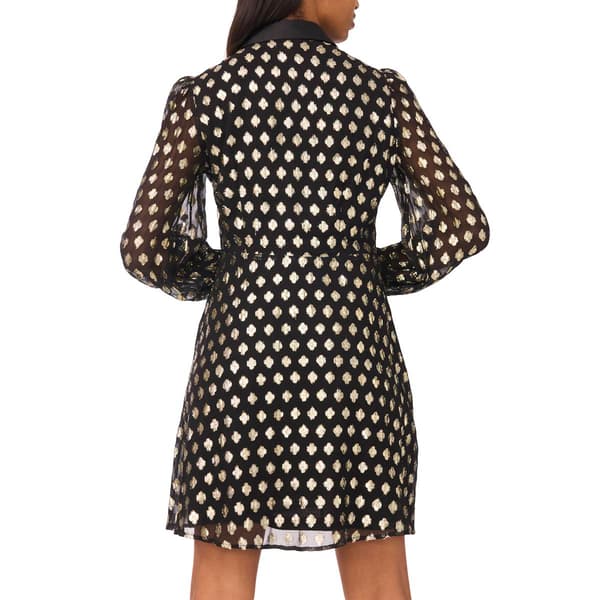 Womens MSK Long Sleeve Foil Dot Button A-Line Dress