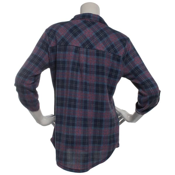 Womens Emily Daniels 3/4 Sleeve Lavender Plaid Henley Blouse