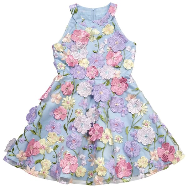 Girls (4-6x) Rare Editions Halter 3D Floral Skater Dress - image 
