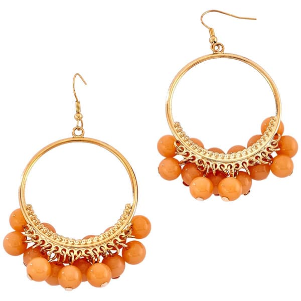 Ashley Cooper(tm) Gold-Tone Peach Glass Bead Hoop Earrings - image 
