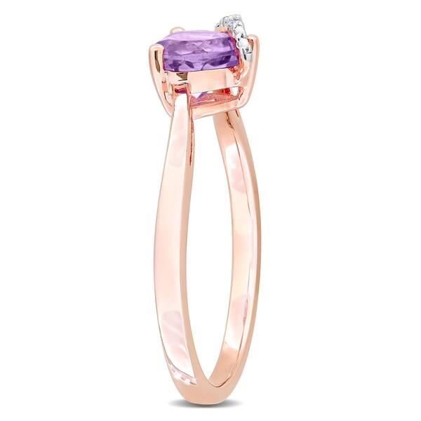 Rose Gold Plated Amethyst & Diamond Accent Heart Ring