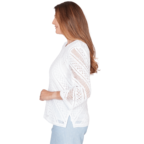 Petite Alfred Dunner St. Augustine Chevron Crochet Sweater