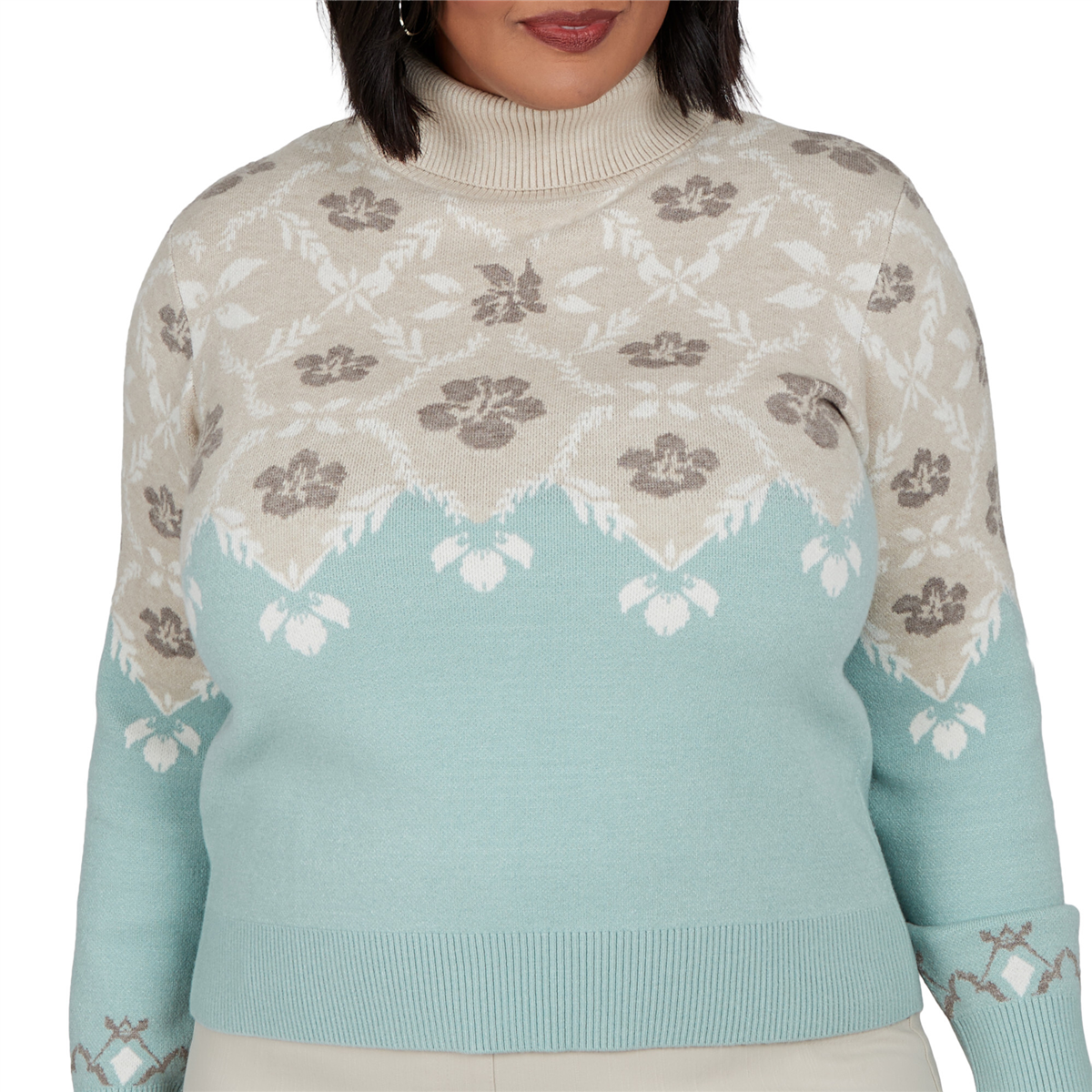 Plus Size Ruby Rd. Mythical Floral Fair Isle Turtleneck Sweater