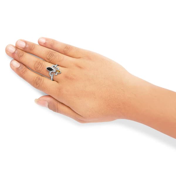 Haus of Brilliance Sterling Silver Black Onyx & Citrine Ring