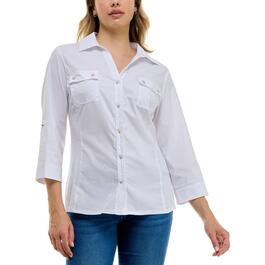 Womens Zac & Rachel Pearl Embellished Solid Casual Button Down