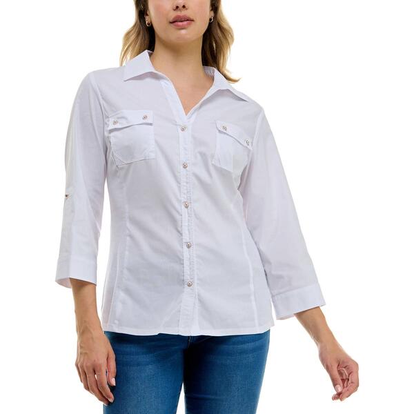 Womens Zac & Rachel Pearl Embellished Solid Casual Button Down - image 