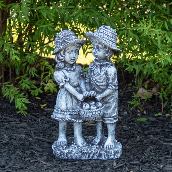 Northlight Seasonal 13in. Boy & Girl Apple Picking Garden Statue