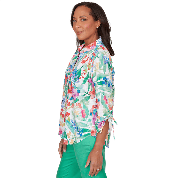 Petite Alfred Dunner Resort Living Tie Sleeve Floral Blouse