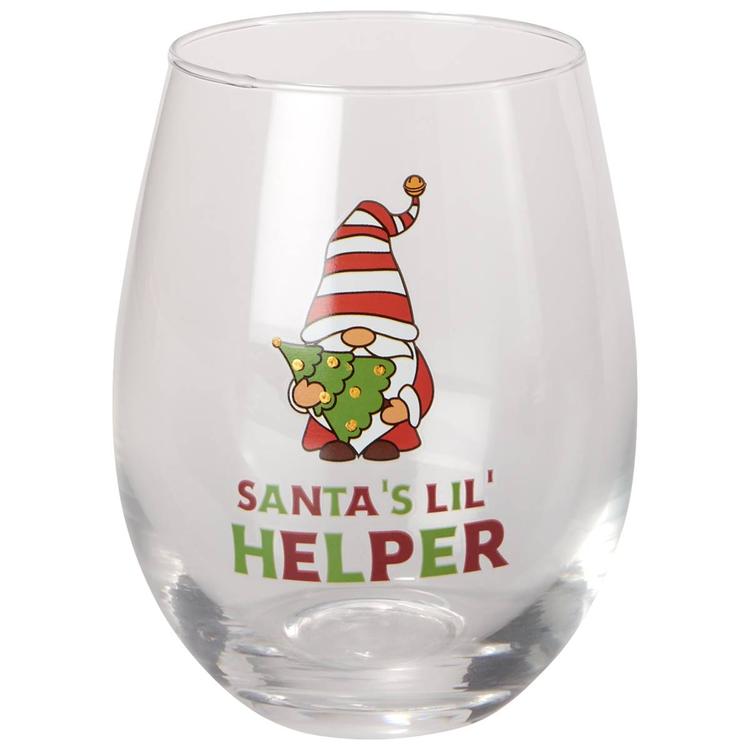 Home Essentials 18oz. Santa''s Helper Gnome Stemless Wine Glass