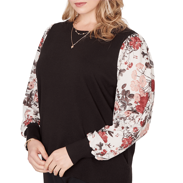 Plus Size Emaline Dusted Petals Floral Bishop Sleeve Sweater