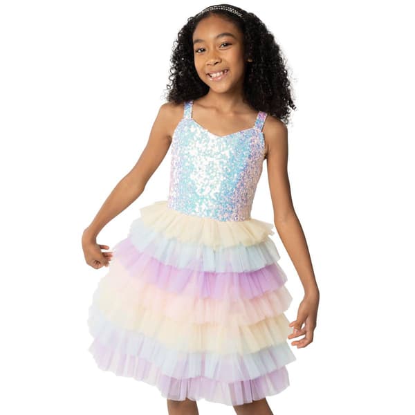 Girls &#40;7-16&#41; Rare Editions Sleeveless Sequin to Ombre Mesh Dress