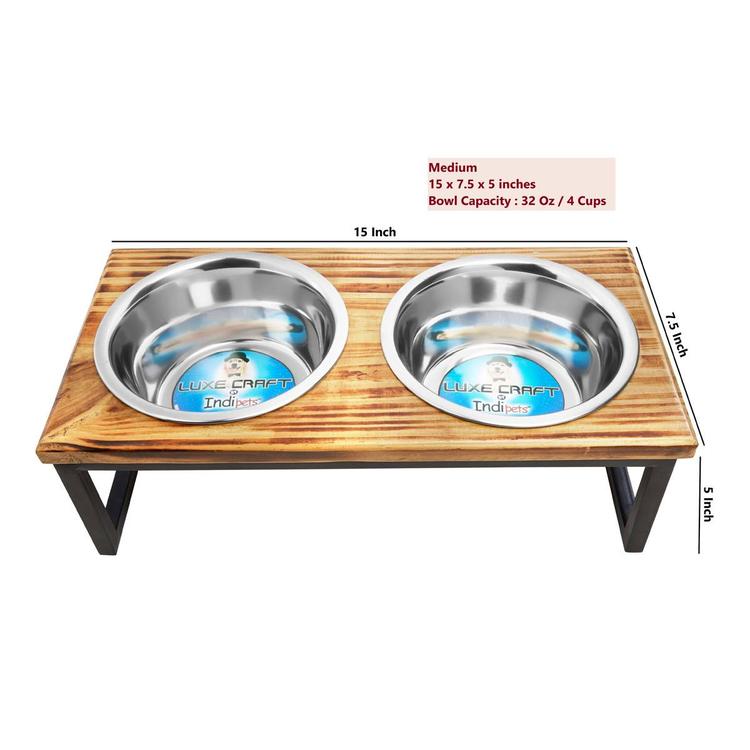 Indipets Luxe Craft Wooden Elevated Feeder