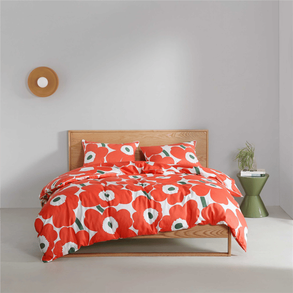 Marimekko Unikko Cotton Duvet Cover Set - Bright Orange