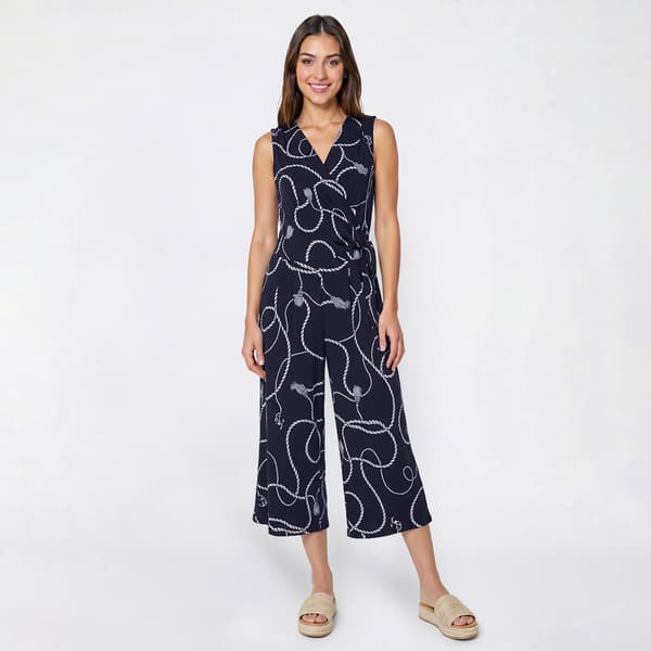 Petite Nina Leonard Sleeveless Rope Surplice Neck Crop Jumpsuit