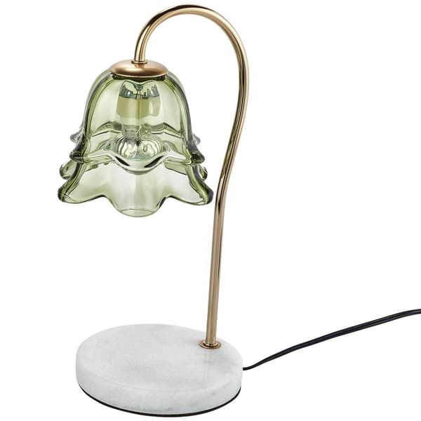 Luze Candle Warmer Green Glass with White Marble Base - image 