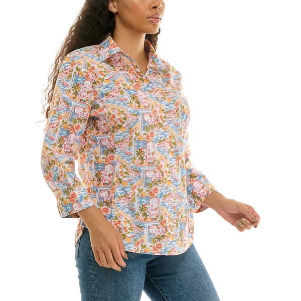 Womens Zac & Rachel 3/4 Sleeve Positano Casual Button Down