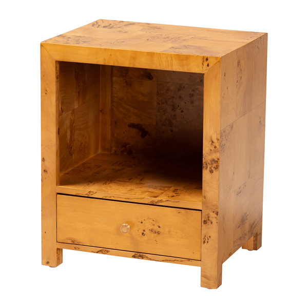 bali & pari Camira Modern Real Burl Wood 1-Drawer Nightstand - image 