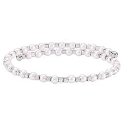 Athra Fine Silver Plated Pink Pearl & Crystal Coil Bracelet