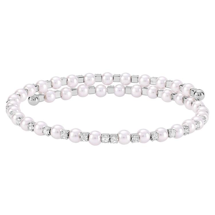 Athra Fine Silver Plated Pink Pearl & Crystal Coil Bracelet