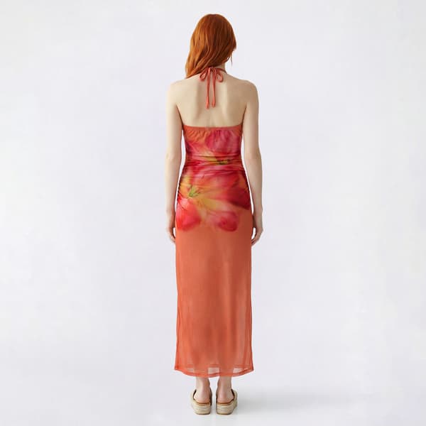 Juniors Madden Girl Placement Floral Mesh Halter Maxi Dress