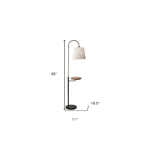 HomeRoots 65" Black And Brass Tray Table Floor Lamp With Off Whi