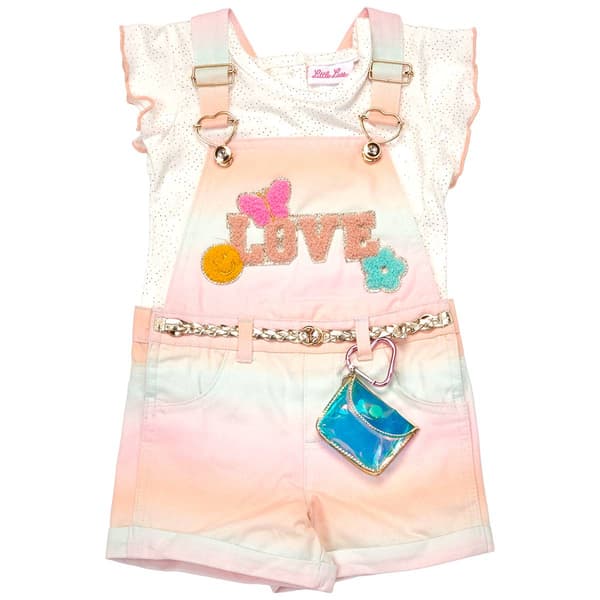 Toddler Girl Little Lass(R) Tie Dye Shortalls Set with Hat - image 