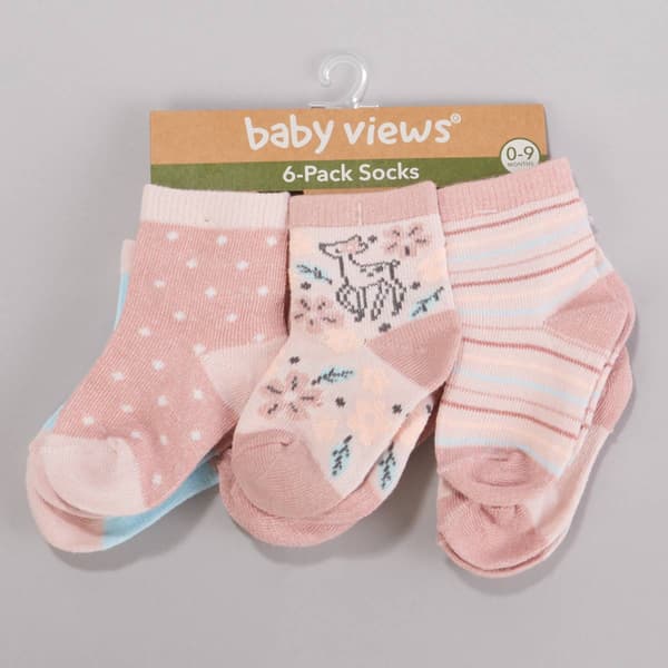Baby Girl (NB-9M) baby views(R) 6pk. Floral Deer/Assorted Socks - image 