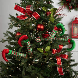 Northlight Striped Plush Elf Legs Christmas Decorations -Set of 2