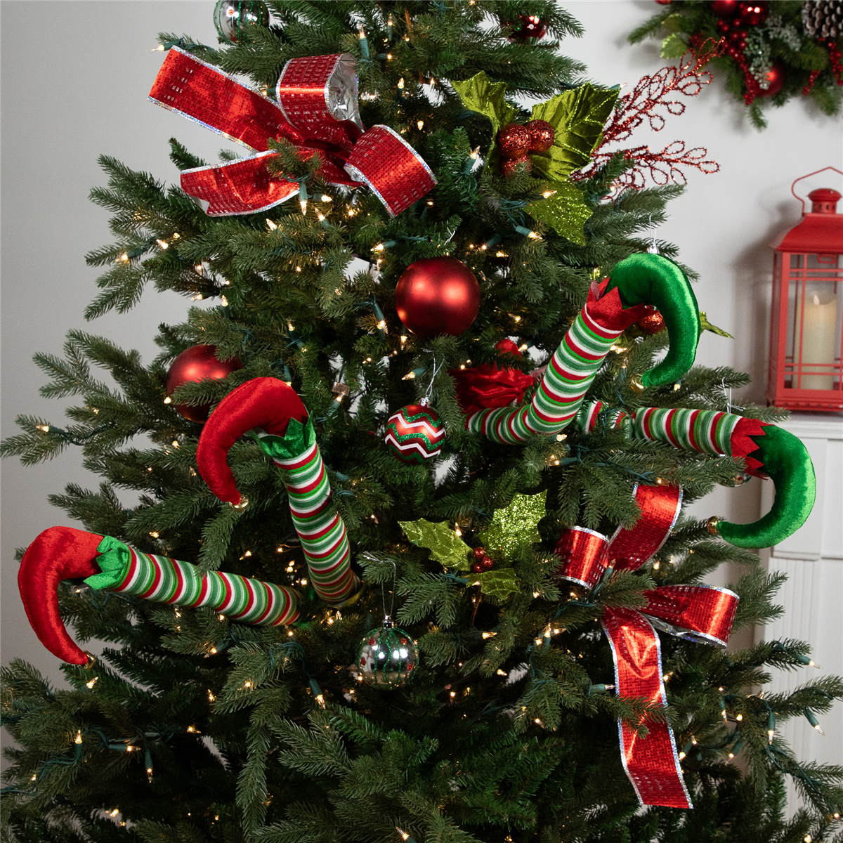 Northlight Striped Plush Elf Legs Christmas Decorations -Set of 2