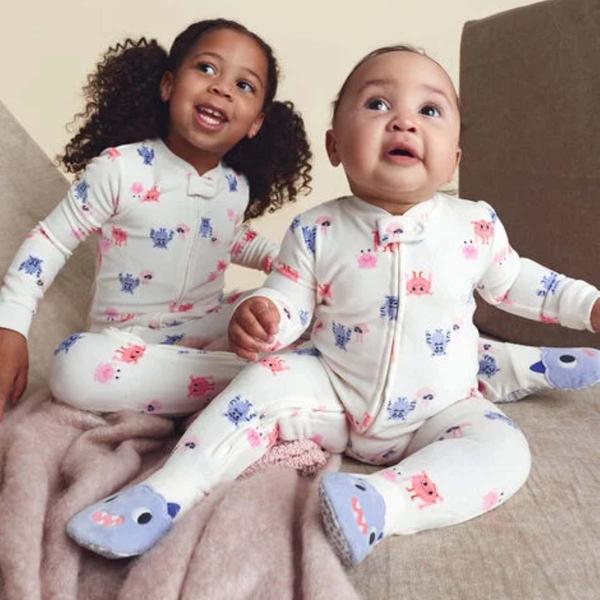 Baby Girl (12-24M) Carter''s® Pink/Blue Monster Footed Pajama